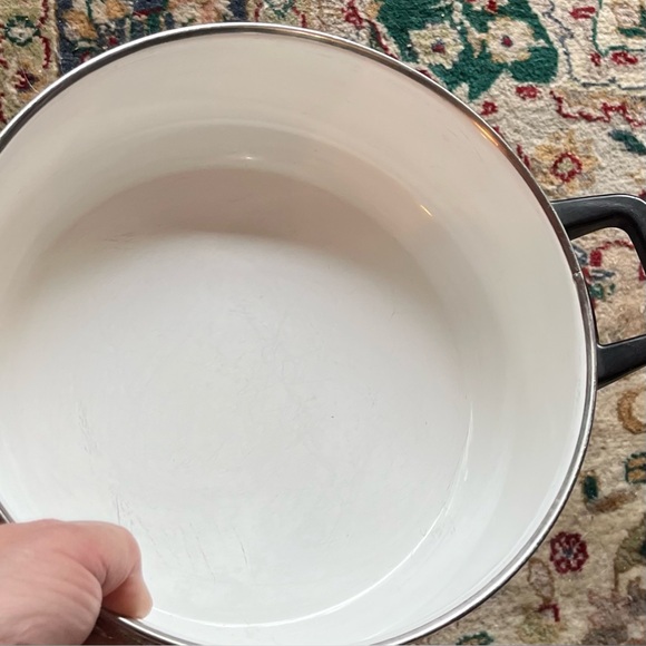 Vintage MCM Fancipan Autumn Leaf Brown Paisley 9”x3” Enamel Stew Pan w Lid - Picture 6 of 11